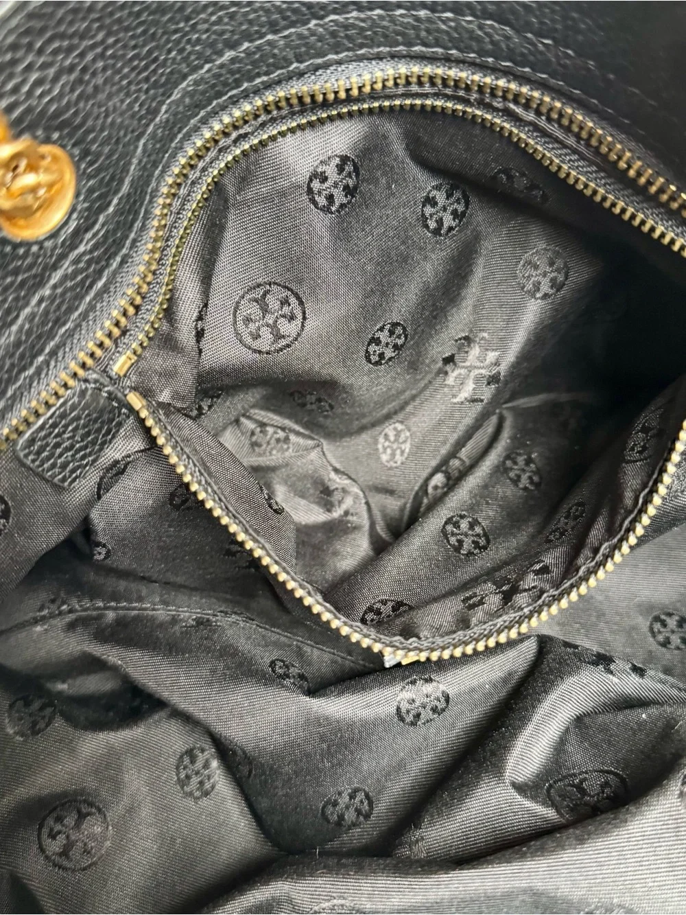 Tory Burch Britten Satchel Black Pebbled Leather Tote Crossbody Bag